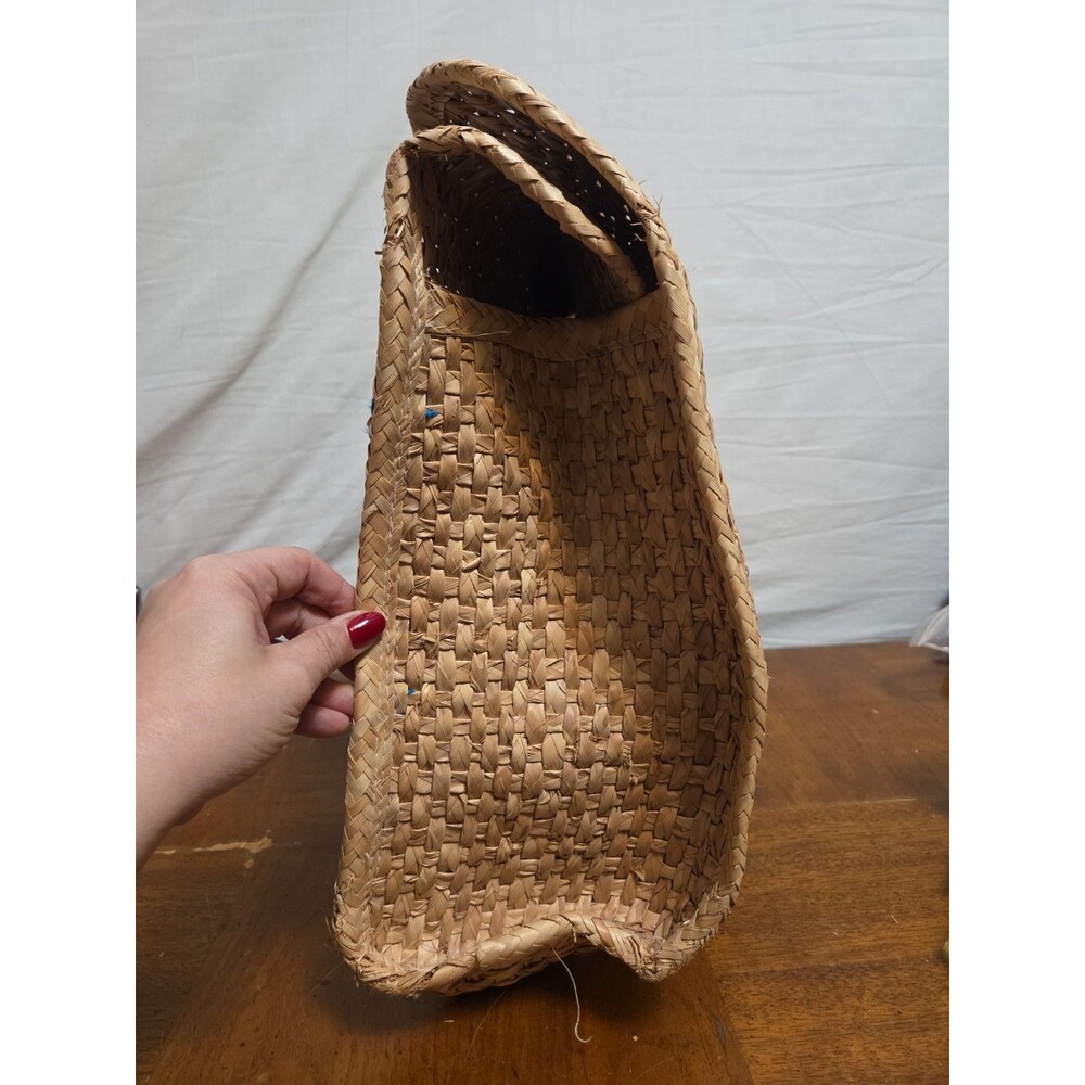 Acapulco Straw Bag Woven Large Tote Beach Bag Rattan Flowers Mexico 1960s Vintag - Picture 4 of 5